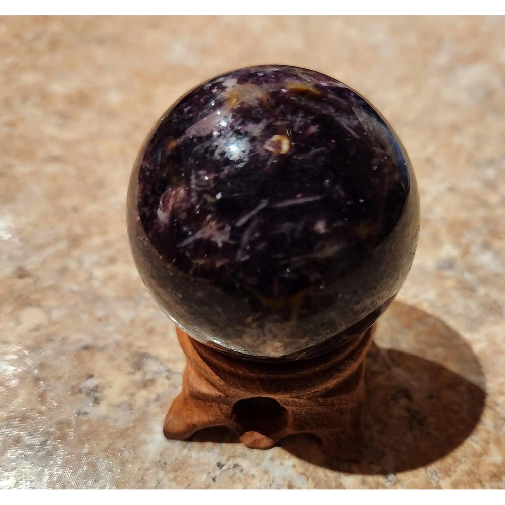 Unicorn crystal sphere with stand, Lepidolite Pink Tourmaline Rubellite Smokey